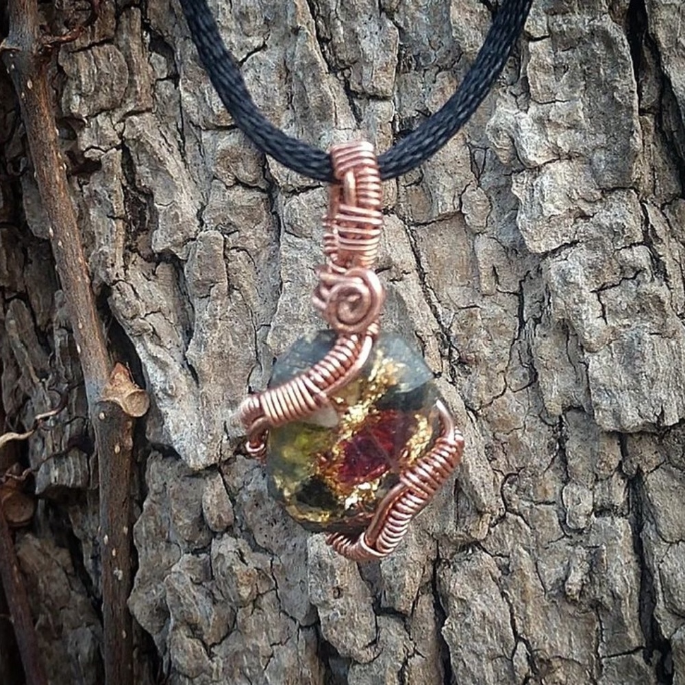 OOAK resin gemstone wire wrap pendant